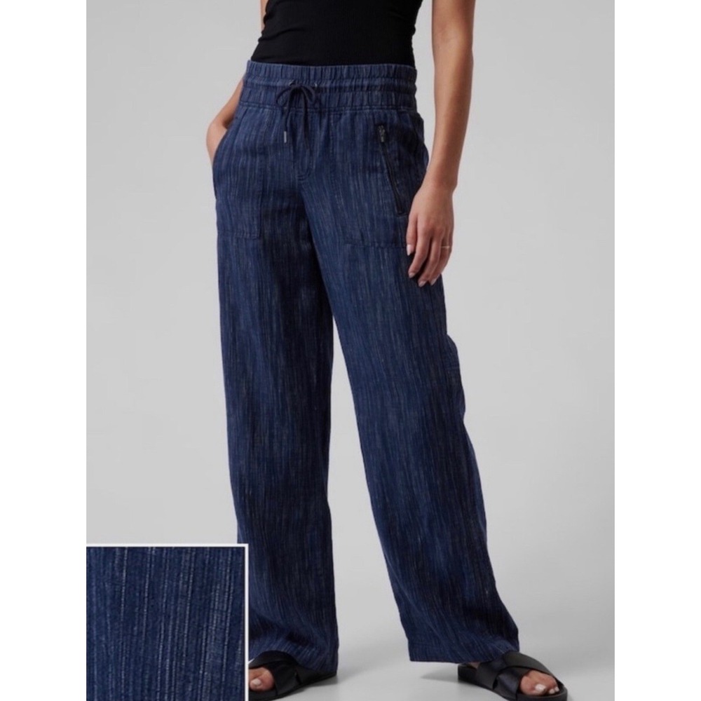 Athleta Cabo Linen Textured Wide Leg Pant Blue Chambray Size 4